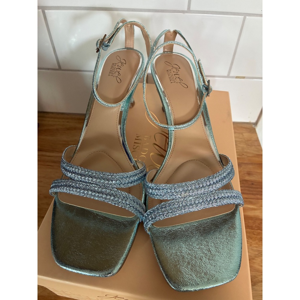 Jewel Badgley Mischka Hayzel Metallic Powder Blue Braided Kitten Heels JW5006